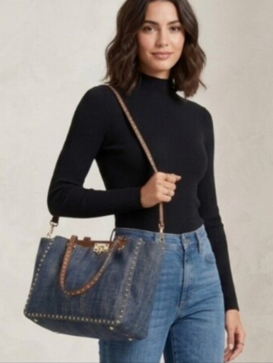 Valentino Garavani Handbags - Valentino Garavani Denim Rockstud Tote Bag